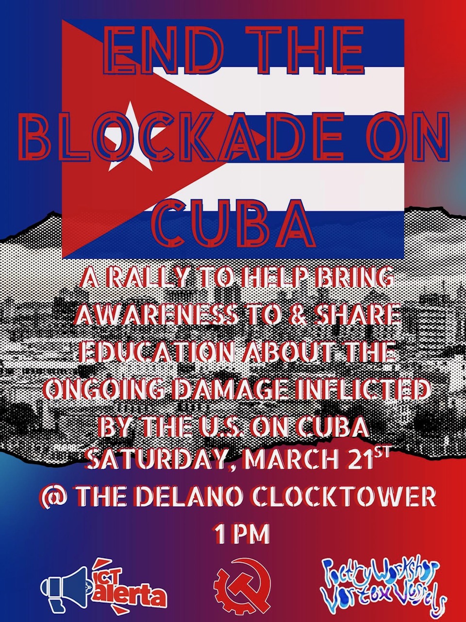 Cuban flag with text detailing event.